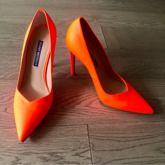 Stuart Weitzman Anny 105 neon orange pumps sz 6.5 - Picture 1 of 12